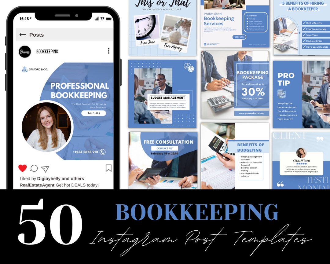 Bookkeeper Instagram Post Templates Bookkeeping Business Etsy