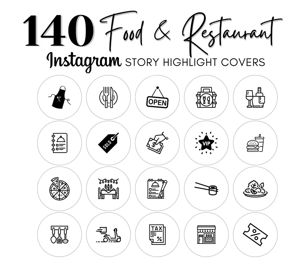 140 Black and White Food Instagram Highlight Covers Black & Etsy