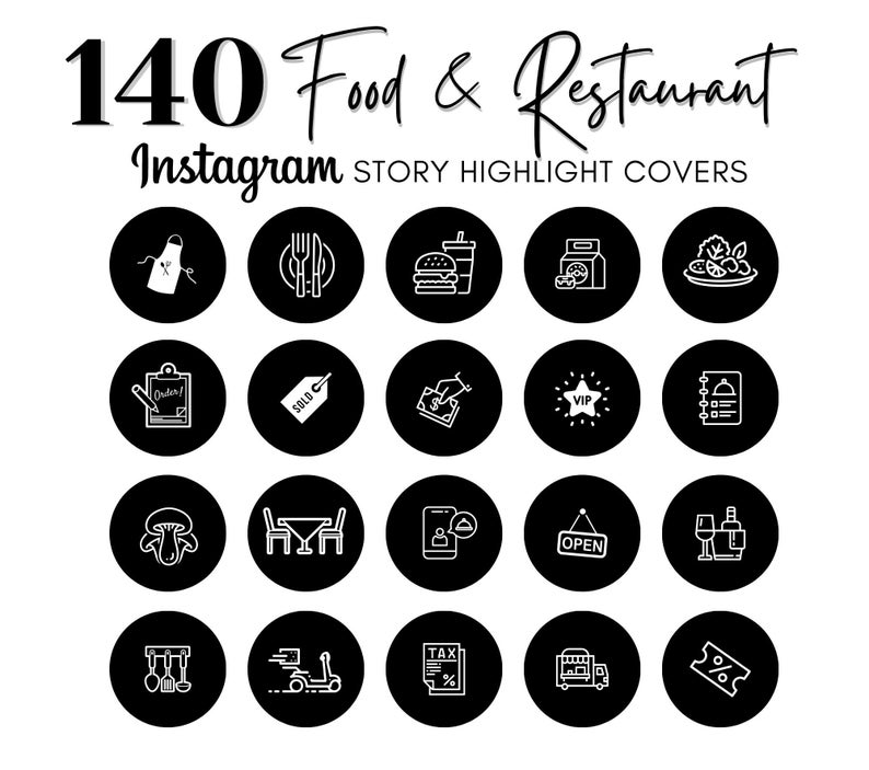 140 Food and Restaurant Instagram Highlight Covers Black & - Etsy