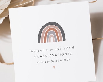 Personalised New Baby Girl Rainbow Card | Welcome To The World | Rainbow Baby Card | New Baby Girl Card | Pink New Baby Card | It's A Girl