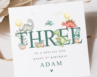 Personalised Dinosaur Third Birthday Card For Son Grandson Nephew Godson | Dinosaur Birthday | Dino 3rd Birthday | Jurassic Birthday Theme