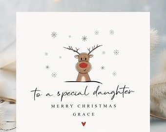 Personalised Reindeer Christmas Card For Daughter|Reindeer Card For Daughter|Personalised Daughter Christmas Card|Children's Christmas Card