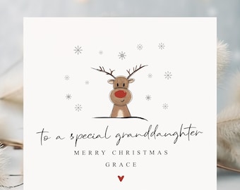 Personalised Reindeer Christmas Card For Granddaughter | Reindeer Card For Granddaughter |Granddaughter Christmas Card|Special Granddaughter