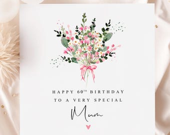 60th Birthday Card For Mum |Floral 60th Birthday Card For Mum |Happy 60th Birthday Mum | Special 60th Birthday Card For Mum With Flowers