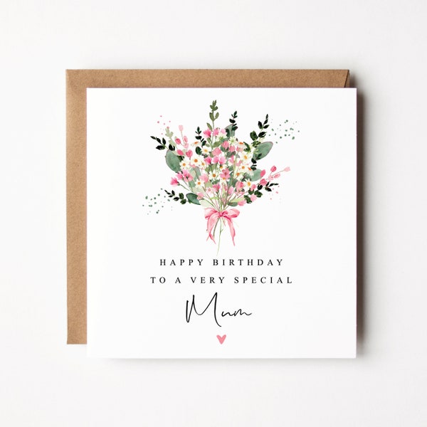 Happy Birthday To A Special Mum Card | Floral Birthday Card For Mum | Botanical Wildflowers Garden | Birthday Card For Mum With Flowers