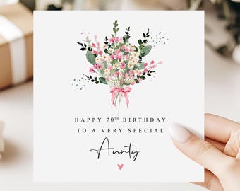 Happy 70th Birthday To A Special Aunty Card | Floral 70th Card For Auntie | Botanical Design | Pink Wildflowers
