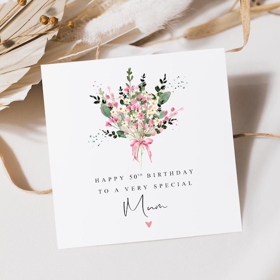 50th Birthday Card For Mum | Floral 50th Birthday Card For Mum | Happy 50th Birthday Mum | Special 50th Birthday Card For Mum With Flowers
