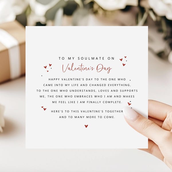 Soulmate Valentine's Day Card | Romantic Love Poem | Valentine Card For Him, For Her