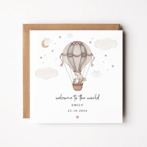 Personalised New Baby Girl Card | Welcome To The World Card |Special Little Girl|New Granddaughter|New Goddaughter | Niece | Hot Air Balloon