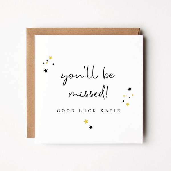 Personalised You'll Be Missed Good Luck Card | Work Leaving Card | Good Luck Travel Card | New Job Card | Sorry You're Leaving Card