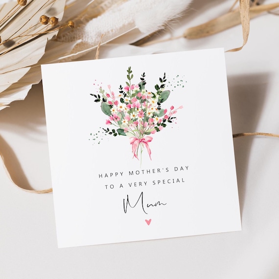 Happy Mother's Day Card |Floral Mother's Day Card |Botanical Wildflowers Garden | Card For Mother's Day | Mothers Day Card With Pink Flowers