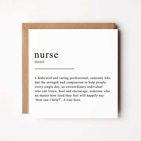 Nurse Definition Card | Thank you Nurse Card | Birthday Card For Nurse | Thank you NHS Card
