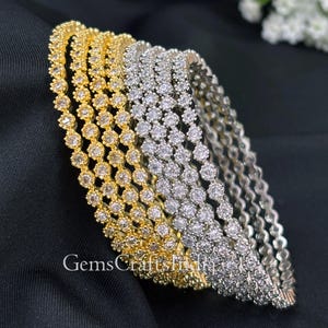 Silver Gold Zircon Bangle/ American Diamond Bangles/ CZ Diamond Bangle/Indian Bangles/Bridal Jewelry /Cubic Zirconia Bangle Set of 4 pcs