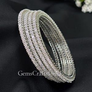 Indian Silver American Diamond Bangles/ White Emerald Diamond Silver Bangle/CZ Diamond Bangles/ Cubic Zirconia Bangles Jewelry Pack of 4 pcs