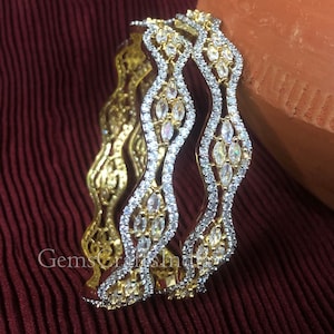 American Diamond Bangles/Silver Cubic Zirconia Bangle/Indian Bollywood Bangles/Wedding Bridal Bangle/Bracelets for Women/Girls Pack of 2