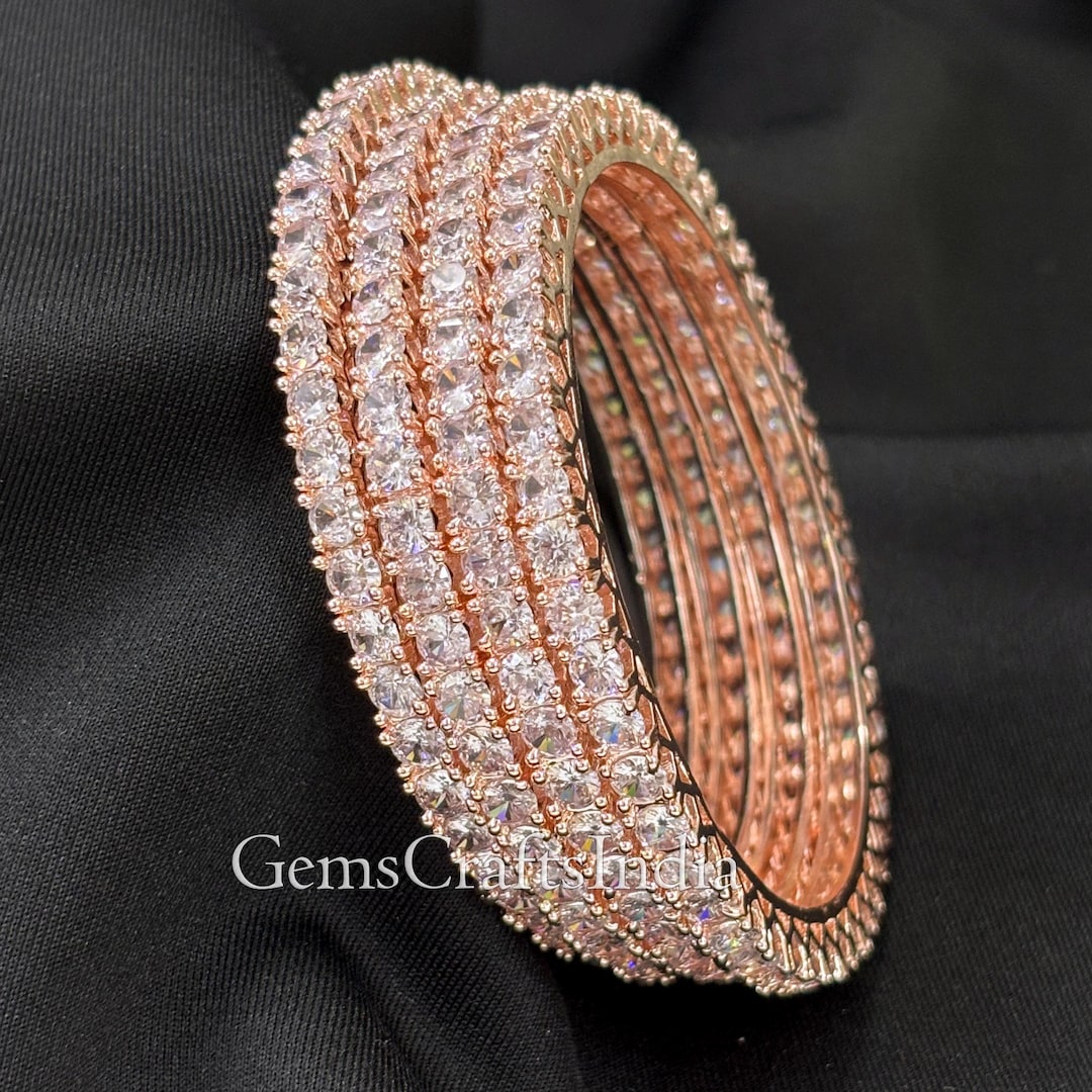 Rose Gold Bangle Bracelet/cz Bangles/ American Diamond Bangle Set/rose ...