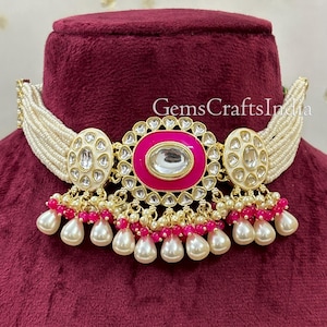 Kundan Necklace Set/Bridal Necklace Jewellery Set/Pearl Choker Necklace/Indian Jewellery/Wedding Choker Set With Earrings Tikka/ Gif for her