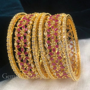 Indian Golden CZ Bangles/Bracelets American Diamond Bangles/Cubic Zirconia Bangles, CZ Stone bangle/Indian wedding/bridal jewelry Pack of 6