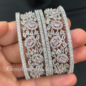 Silver American Diamond Bangle/Bracelet Indian Jewelry/Silver Finish Bridal Bracelet/ Wedding Bangle/ Cubic Zirconia Bangles/Pack of 6 Pcs