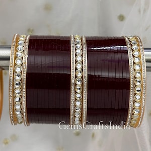Bridal Chooda set/Traditional Punjabi Chura/Indian Maroon Chuda Bangle set/Indian Bangle/Kundan Chura /Wedding bangle/bracelet Gift for her