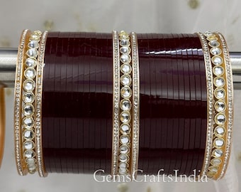 Braut rot Chuda Set / traditionelle Punjabi Chura / indischer weinroter Chuda Armreif / indischer Armreif / Kundan Chura / Hochzeitsarmband / Armband Geschenk für sie