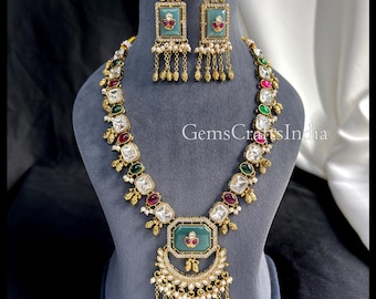 Moissanite Kundan Choker Necklace/Kundan Necklace Set/Indian Bridal Jewelry Set/ Polki Jewelry Set/ Gift for her