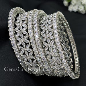 Silver American Diamond Bangles/ CZ Diamond Silver Bangles/ Zircon Bracelet /Wedding Bangle/Indian Bangles/ /Bridal Bangle Kada Set of 6 pcs