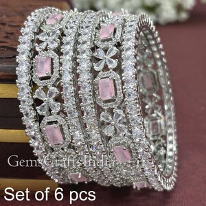 Pulseiras indianas de prata com diamantes americanos/Pulseira de prata com diamante rosa e esmeralda/Conjunto de pulseiras AD/CZ/Joias de pulseiras com zircônia cúbica/Conjunto de 6 peças