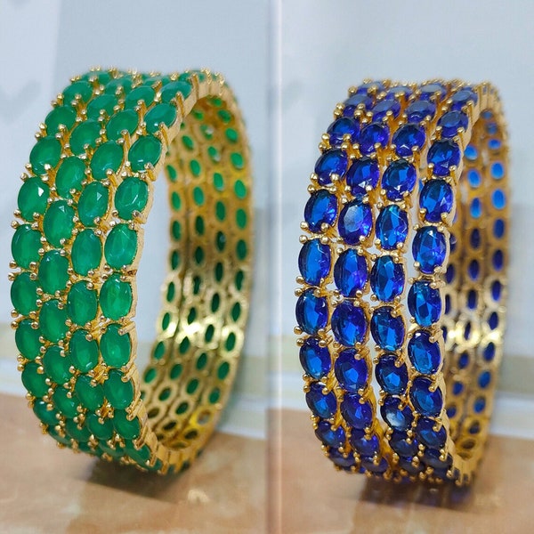Indian Bollywood 4pcs Bangle/Emerald single Stone Bangles/Diamond Bangles/Indian Crystal bangles/Bridal bangles Jewelry for Women/Girls