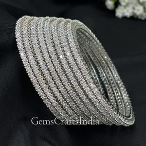 Indian Silver American Diamond Bangles/ Diamond Silver Bangle/Diamond Bangles/ Cubic Zirconia Bangles Jewelry for Women / Girls Set Of 8 pcs