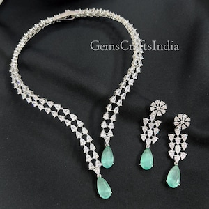 CZ Diamond Necklace Set/ American diamond Necklace Earring /Wedding jewelry Bridal Choker/Indian jewelry/ Pakistani Jewelry/ Gift for her