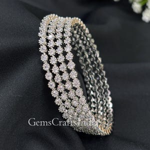 Indian Silver American Diamond Bangles/ White Emerald Diamond Silver Bangle/ Set Of 4 CZ Diamond Bangles/ Cubic Zirconia Bangles Jewelry
