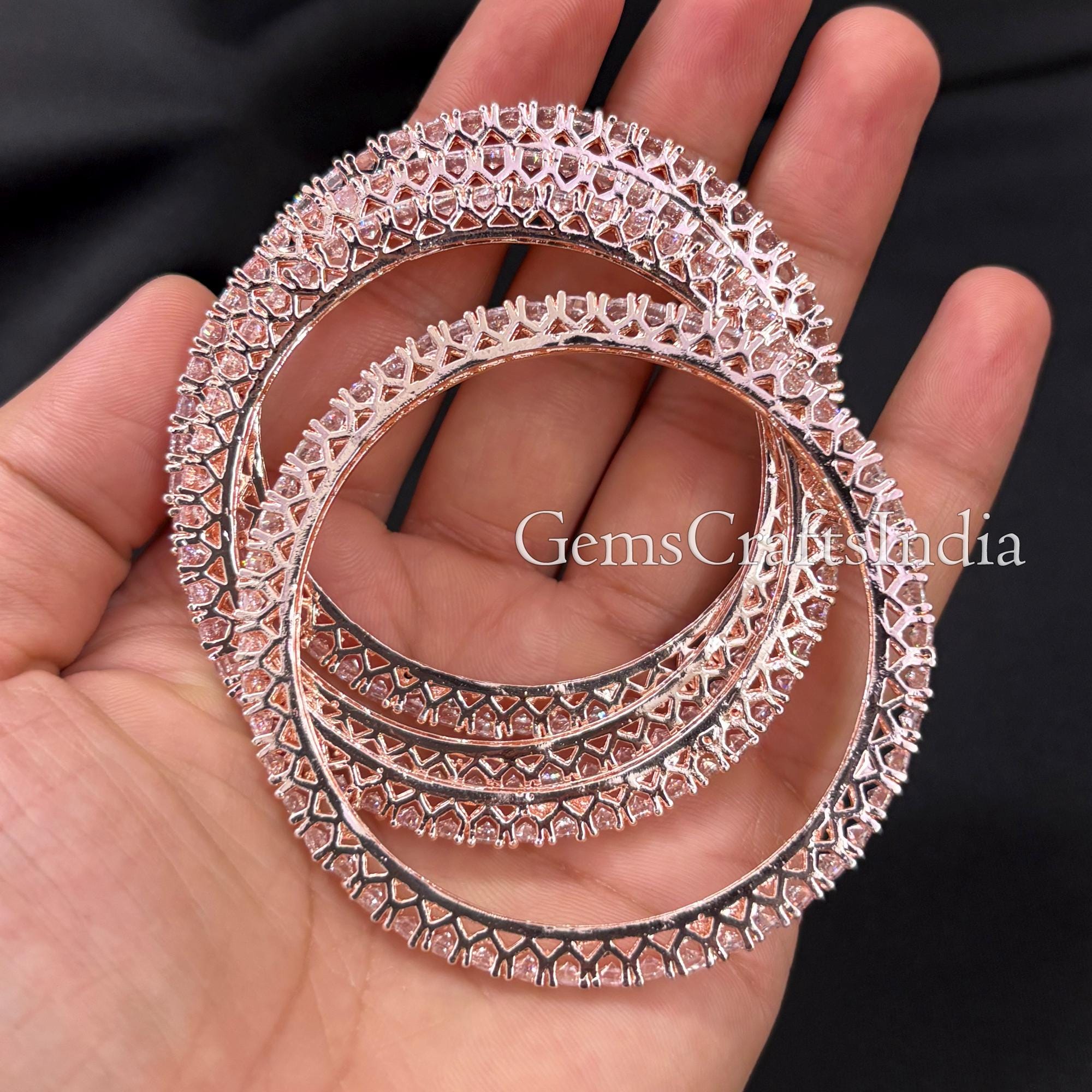 Rose Gold Bangle Bracelet/cz Bangles/ American Diamond Bangle Set/rose ...