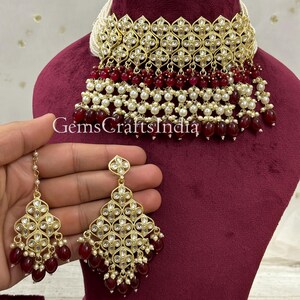 Braut Kundan Halsketten-Set/Perle Kundan Polki Choker Set/ indische Hochzeitsschmuck/Bollywood vergoldete Schmuck mit Ohrringen / Geschenk für Sie