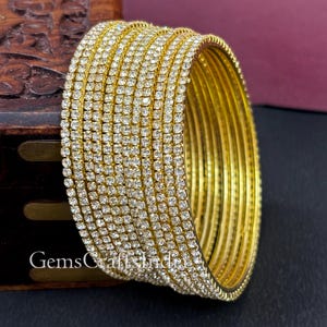 Indian Gold bangles Set/ Indian bangle/Gold Finish Bracelet/American Diamond Bangles/Indian Jewelry/ Bridal Wedding bangle Set/ Pack of 12