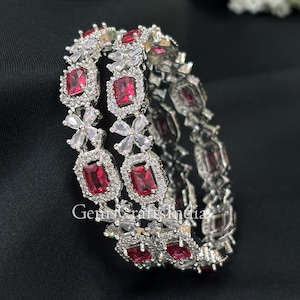 Set di 2 braccialetti in argento con diamanti americani/braccialetti con diamanti CZ rubino/braccialetti con zirconi cubici, gioielli, regalo per lei