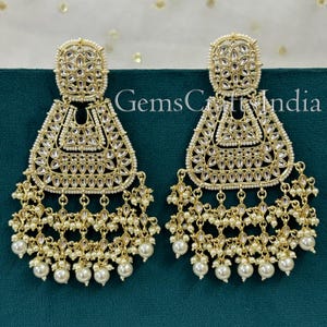 Gold Plated Kundan Chandelier Earring/Indian Chandelier Drop Earrings/ Handmade Pearl Beaded Kundan Earrings for Women/Girls/ Gift for her