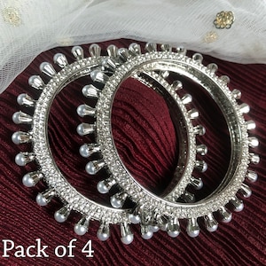 Indian Silver American Diamond Bangles/Silver Finish Pacheli Bangles / Cubic Zirconia Kada Bangles Pacheli Style Jewelry for Women Pack of 2