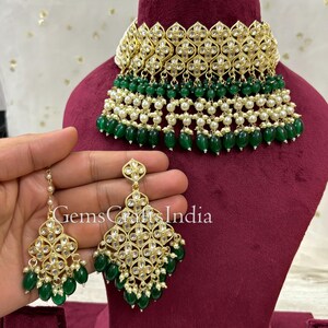 Braut Kundan Halsketten-Set/Perle Kundan Polki Choker Set/ indische Hochzeitsschmuck/Bollywood vergoldete Schmuck mit Ohrringen / Geschenk für Sie