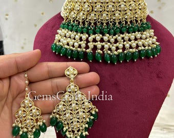 Bridal Kundan Necklace Set/Pearl Kundan Polki Choker Set/Indian Wedding Jewellery/Bollywood Gold Plated Jewellery With Earrings /Gif for her