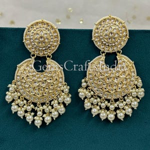 Gold Plated Kundan Chandelier Earring/Indian Chandelier Drop Earrings/ Handmade Pearl Beaded Kundan Earrings for Women/Girls/ Gift for her