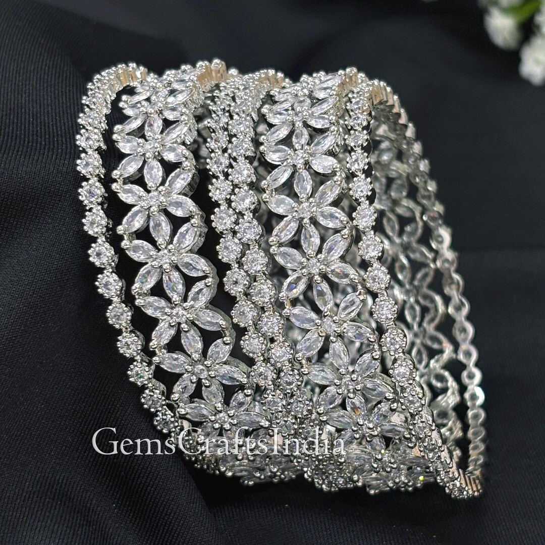 Silver American Diamond Bangle Bracelet/ Indian CZ Jewelry  display picture 3
