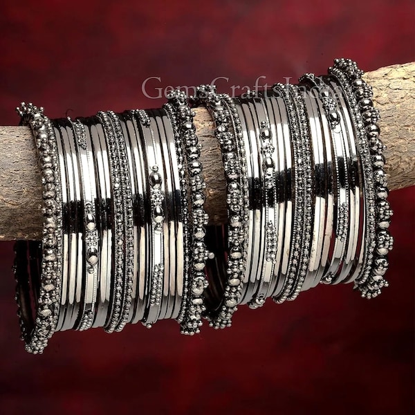 Indian Antique Dark Silver Tone Bangle/Bracelet German Silver Oxidized Bangle Set/ Ethnic Bangle/Antique Bangles/Handmade Bangle/Both Hand