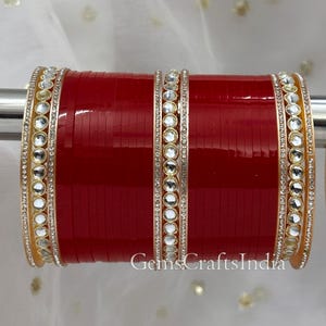 Bridal Chooda set/Indian Red Chuda Bangle set/Traditional Punjabi Chura /Indian Bangle/Kundan Chura Set/Wedding bangle/bracelet Gift for her