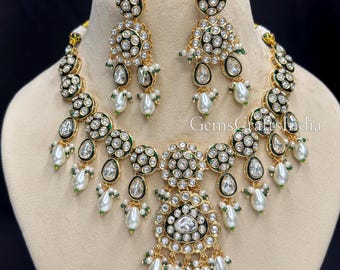 Moissanite Kundan Necklace/Kundan Polki Necklace Set/Indian Bridal Jewelry Set/ Wedding jewelry/ Bridal Choker Jewelry Set/ Gift for her
