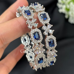 Blauwe CZ diamanten armbanden set, 2 stuks Amerikaanse diamanten armbanden armband, zirkonia armbanden, Indiase sieraden, cadeau voor haar