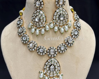 Moissanite Kundan Choker Necklace/Kundan Polki Necklace Set/Indian Bridal Jewelry Set/ Wedding jewelry/ Bridal Jewelry Set/ Gift for her