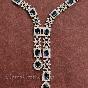Silver Finish CZ Pendent Necklace Set/ American Diamond Necklace Earrings Set / Indian jewelry/AD Bridal Set/Wedding Jewelry/Gift for her