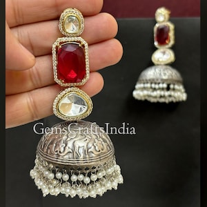 Oxidized Silver Earrings/ Silver Jhumka/Jhumki Earrings/ Silver Plated Earrings /Tribal Earring/Indian Ethnic Jewellery/AD Pearl Earrings