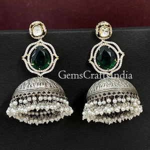 Oxidized Silver Earrings/ Silver Jhumka/Jhumki Earrings/ Silver Plated Earrings /Tribal Earring/Indian Ethnic Jewellery/AD Pearl Earrings